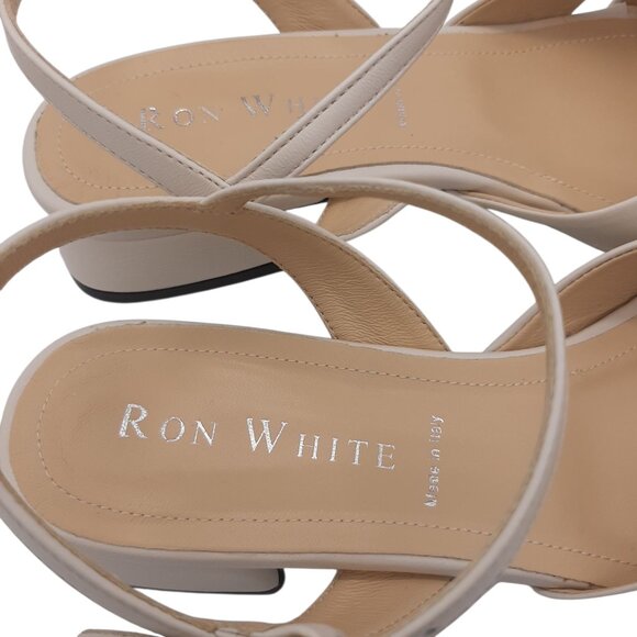 Ron White Brenna Ivory Nappa Leather Strappy Low Heel Sandals SZ 37.5 - Picture 9 of 13